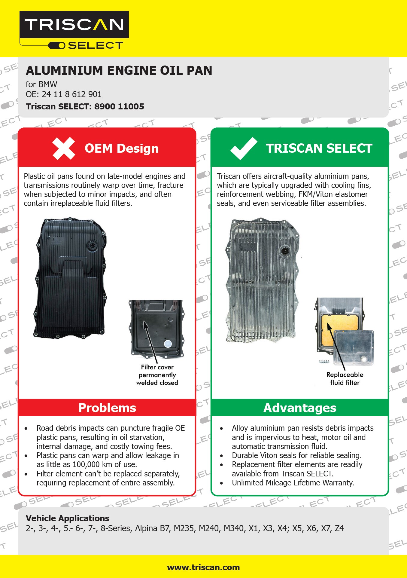 Triscan SELECT aluminum engine oil pan