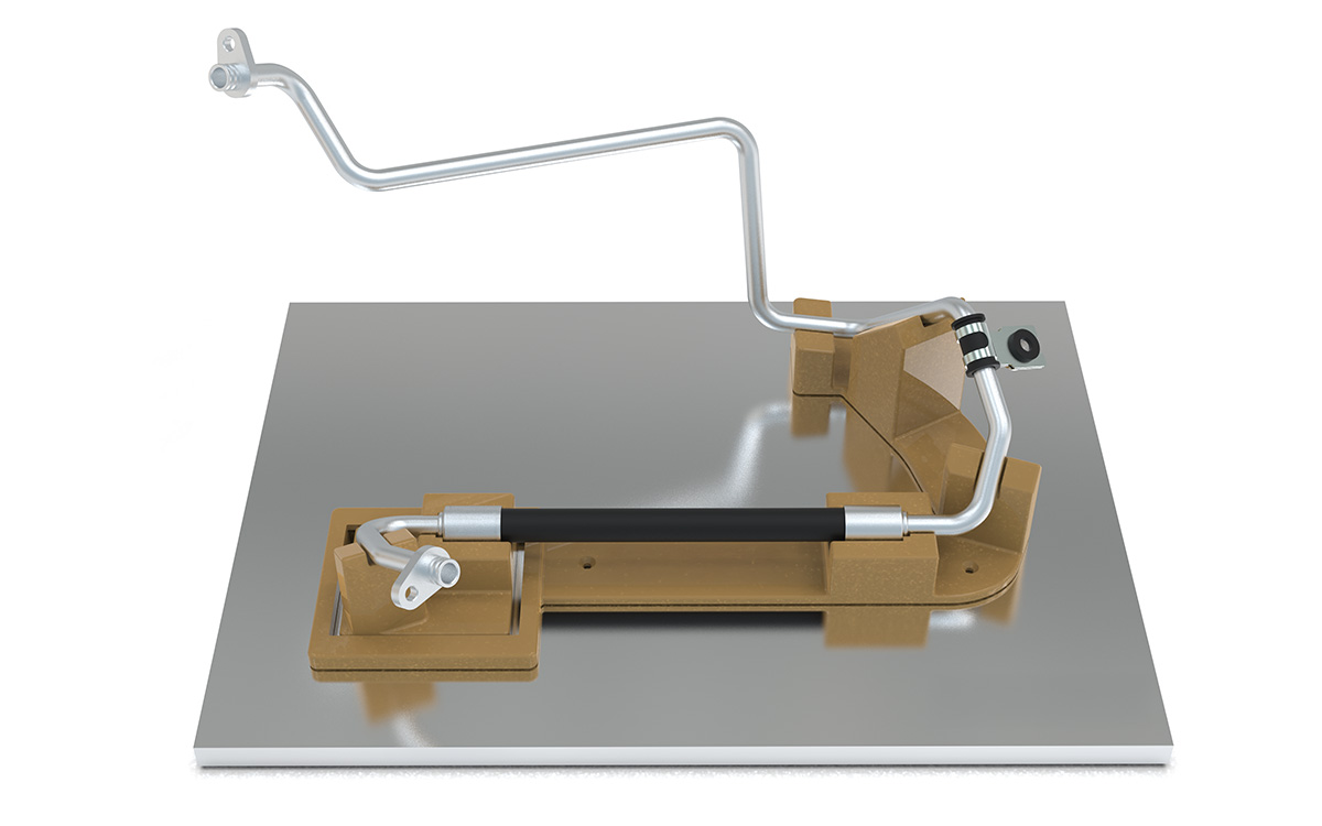 For at sikre dimensionsnøjagtighed samles rørene og rør-slangekombinationerne ved hjælp af fixturer.